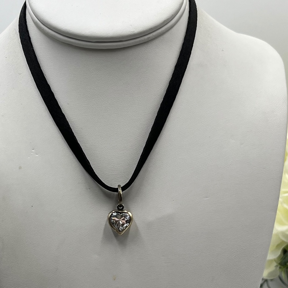 AGATHA PARIS Sterling 925 Vermeil Crystal Heart Pendant Black Choker Necklace